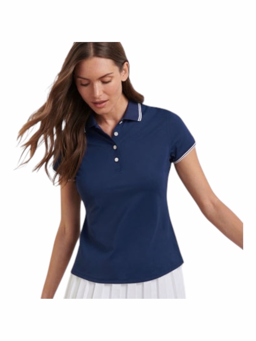 Peter Millar Womens Canterbury Tipped Sport Mesh Polo Navy Performance Sz L